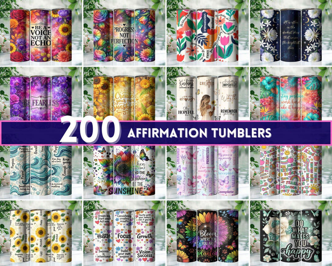 200 Tumbler Wrap Bundle | Positive Affirmation Tumbler Wrap Designs PNG ...