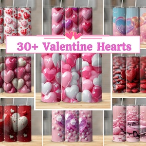 Valentine 3D Herzen Tumbler Bundle PNG, 20 oz Skinny Tumbler Sublimation, Sublimation Valentinstag, digitaler Download