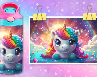 12 Unzen Einhorn Flip Top Schnabeltasse Wrap | 12 Unzen gerade Becher Sublimation PNG, | Einhorn Sublimationsdesigns | Digitaler Download
