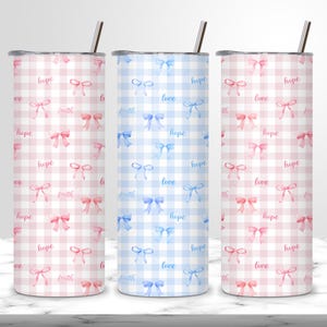 Coquette Bow Tumbler Wrap | 20oz Skinny Tumbler Wrap, Fé Cristã Esperança Amor | Copo PNG| Laços Coquette Rosa Azul