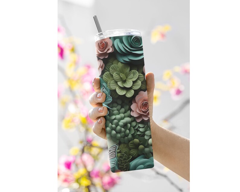 Set of 2 - 3d Tumbler Wrap Succulents 20 Oz Skinny Tumbler Sublimation ...