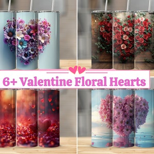 Floral Hearts Tumbler Bundle PNG, 20 oz Skinny Tumbler Sublimation, Sublimation Valentines Day, Digital Download
