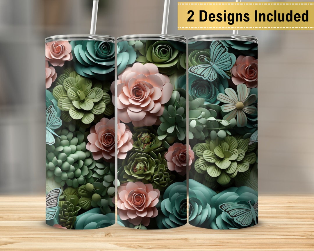Set of 2 - 3d Tumbler Wrap Succulents 20 Oz Skinny Tumbler Sublimation ...