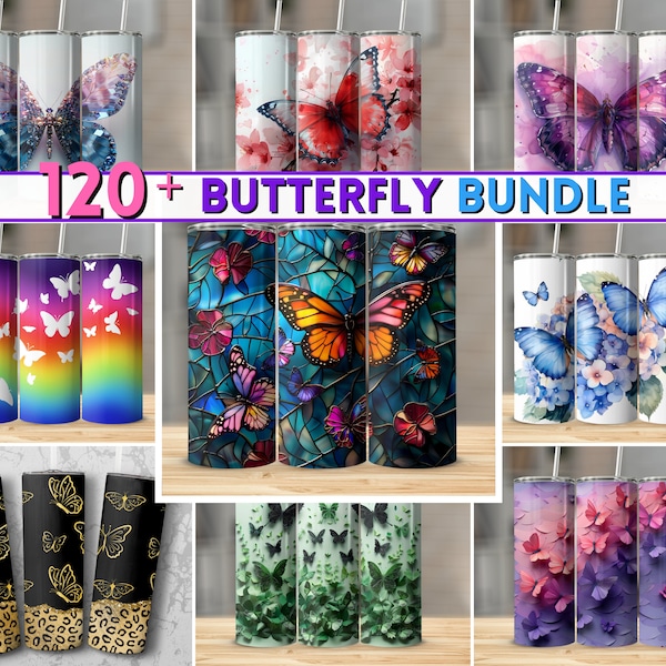 120+ Butterfly Tumbler Wrap Bundle | 20 oz Skinny Tumbler | Butterfly Sublimation Designs | Digital Download