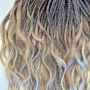 Natural shades brown ombre set of braids with curly ends | Handmade synthetic curly hair extensions | Double-ended braids