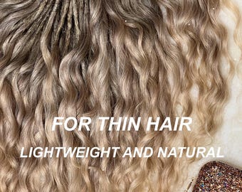 Conjunto de dreads cacheados loiro acinzentado para cabelos finos | Dreads DE leves | Cabelo com aparência natural | Ondas boho | Estilo protetor sem danos