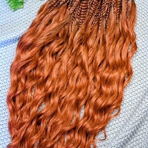 Natural brown set of braids with curly ends | Handmade synthetic curly hair extensions | Double-ended wavy braids | Temporary locs