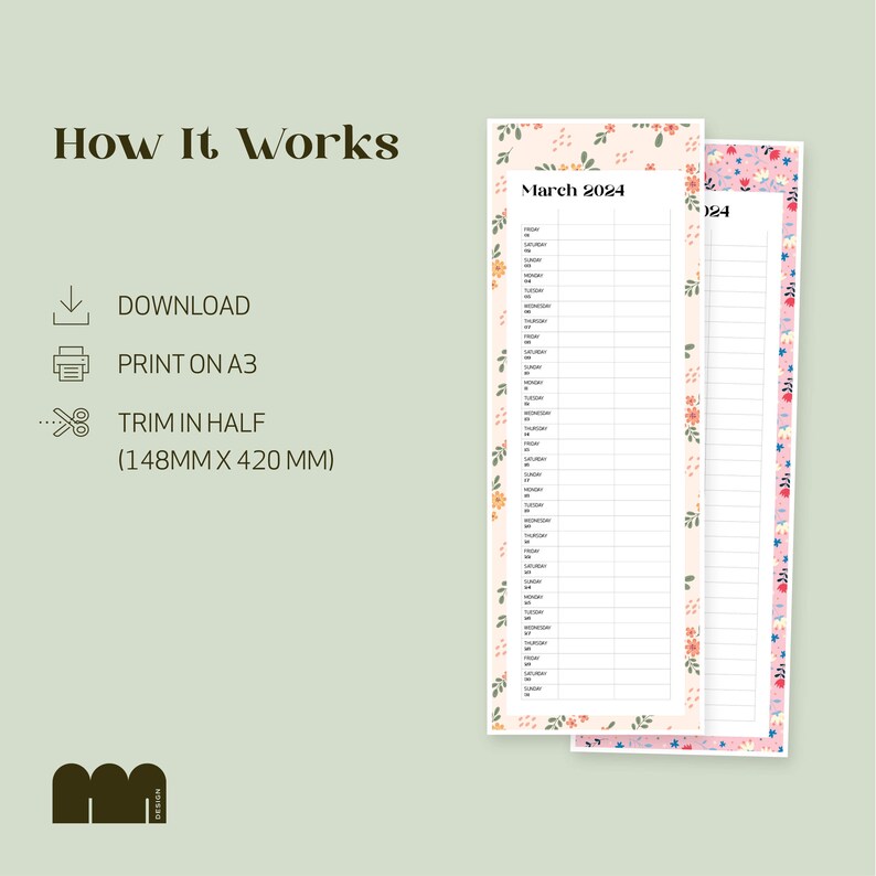 Narrow Printable 2024 Family Calendar Etsy