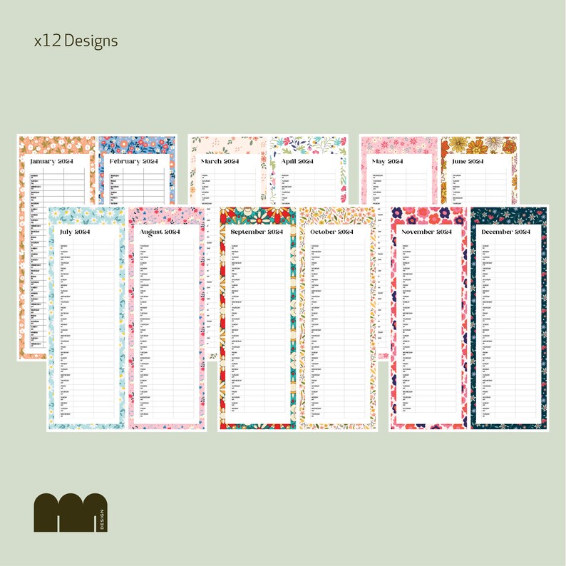 Narrow Printable 2024 Family Calendar Etsy