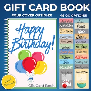 Libro de tarjetas de regalo de cumpleaños imprimible, libro de tarjetas de regalo, regalo de cumpleaños, regalo de cumpleaños, titular de la tarjeta de regalo, tarjeta de regalo, feliz cumpleaños
