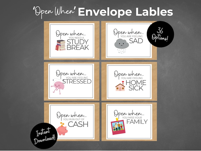 Printable College Open When Envelope Labels, College Survival, College ...
