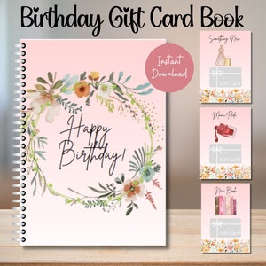 Livro de cartão de presente de aniversário imprimível, livro de cartão de presente, presente de aniversário, presente de aniversário, suporte de cartão de presente, cartão de presente, feliz aniversário