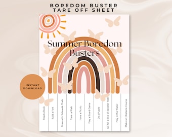 Printable Summer Boredom Buster Tear-Off Sheet, Boredom Busters, Boredom Buster List, Bored, Kids Boredom, Kids Summer, Kids List, Kids Fun
