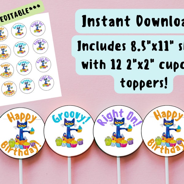 Pete Cat Cupcake Toppers