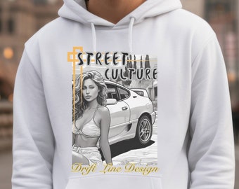 Sudadera con capucha JDM Car Girl, cultura urbana, diseño Drift Line