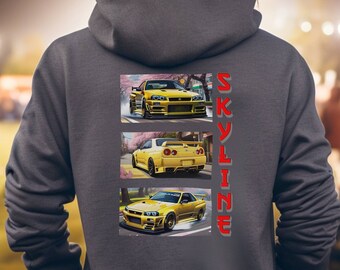 Nissan Skyline R34 Drift Hoodie, JDM Style Back Design