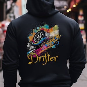Drift style hoodie, JDM drift hoodie, car culture hoodie, drifter hoodie, unique hoodie for drifter, gift for car guy, back design, unisex