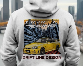 Nissan R34 Skyline Hoodie, Drift King JDM Car, Unisex
