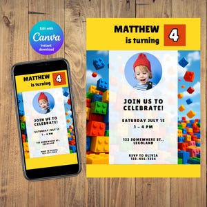 Building blocks birthday invitation | Editable birthday invitation template | Instant download | Canva template | Kids birthday party