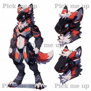 Protogen Adoptable 124  Fox Edition - Fursona, Furry Adopt, OC Reference Sheet