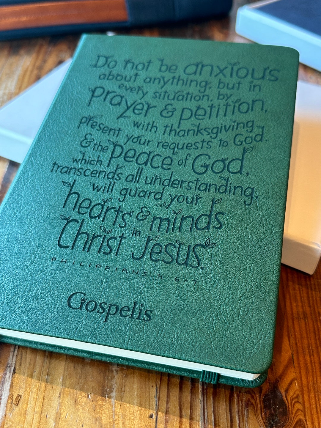 Handmade, High Quality, Laser Engraved Christian Journals/notebooks With Bible Verses peace Line