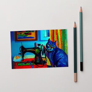 Carte postale #24 de couture de chats, oeuvre d'art originale, impression d'amateur de couture, carte postale humoristique de pendaison de crémaillère, carte de collègue d'amoureuse de chat