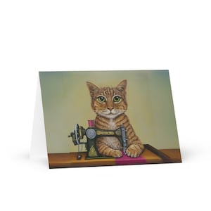 Sewing Cats #26 Tarjeta de felicitación, tarjeta de cumpleaños para entusiastas de la costura, tarjeta de agradecimiento al maestro, tarjeta de agradecimiento para un amigo amante de los gatos