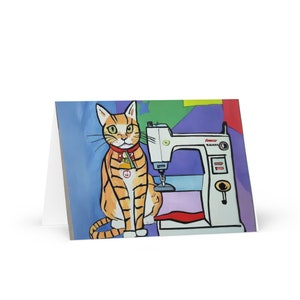 Sewing Cats #09 Carte de voeux, carte d'anniversaire pour amateur de couture, carte de remerciement pour enseignant, carte de remerciement pour ami amoureux des chats