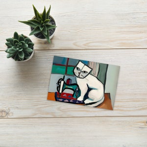 Carte postale 14, oeuvre d'art originale, impression de passionné de couture, carte postale humoristique de pendaison de crémaillère, carte de collègue qui aime les chats