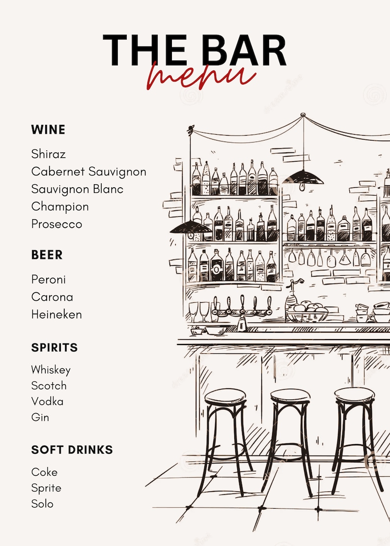 Bar Menu Sketch Design Digital Template - Etsy