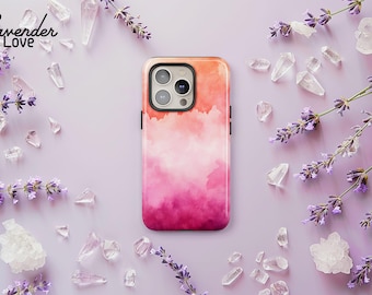 Mobilskal i vattenfärg med ombremotiv: Rosa persika-auradesign för iPhone 17 16 15 14 13 Air Pro Max, Samsung S25 S24 S23 S22 Ultra Plus, Pixel 9 8 7
