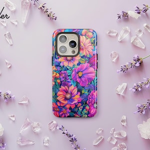 Trippy Flowers Psychedelic Phone Case, Colorful Botanical Floral Cover iPhone 16 15 14 13 Pro Max, Samsung S24 S23 S22 Ultra Plus, Pixel 8 7