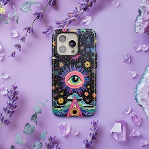 Coque de portable étoiles soleil lune, troisième œil trippy, Celestial Spiritual pour iPhone 16 15 14 13 12 Pro Max, Samsung S24 S23 Ultra Plus, Pixel 8 7 6