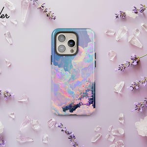 Funda para teléfono con diseño de nube pastel iridiscente: diseño floral celestial para iPhone 17, 16, 15, 14 y 13 Air Pro Max, Samsung S25, S24, S23, S22 Ultra Plus y Pixel 9 y 8