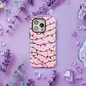 Christmas Lights Phone Case, Cute Holiday X-Mas Case, Winter Gift Cover iPhone 16 15 14 13 12 Pro Max, Samsung S24 S23 Ultra Plus, Pixel 8 7