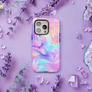 Colorful Pastel Rainbow Phone Case, Psychedelic Swirl Girly Cute Cover iPhone 16 15 14 13 12 Pro Max, Samsung S24 S23 Ultra Plus, Pixel 8 7