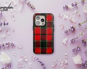 Weihnachten karierte Handy Hülle, Cosy Urlaub Case, Winter Herbst Tartan Abdeckung iPhone 16 15 14 13 12 Pro Max, Samsung S24 S23 Ultra Plus, Pixel 8 7