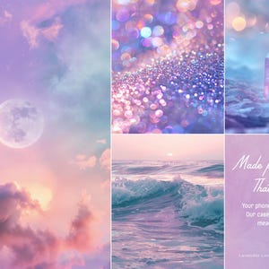 a series of photos with a sky, clouds, and a moon