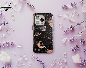 Zodiac Celestial Phone Case: Sun, Moon & Stars Galaxy Cover iPhone 17 16 15 14 13 Air Pro Max, Samsung S25 S24 S23 S22 Ultra Plus, Pixel 9 8