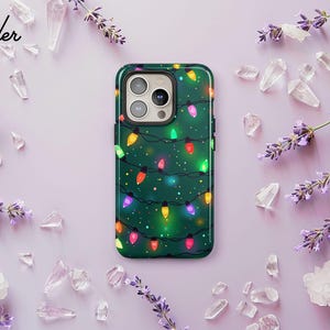 Coque de portable pour les fêtes : motif de lumières de Noël vertes pour iPhone 17 16 15 14 13 12 Pro Max, Samsung S25 S24 S23 Ultra Plus, Pixel 9 8 7