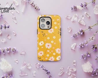 Yellow Daisy Floral Phone Case: Spring Botanical Cover iPhone 17 16 15 14 13 Air Pro Max, Samsung S25 S24 S23 S22 Ultra Plus, Pixel 9 8 7