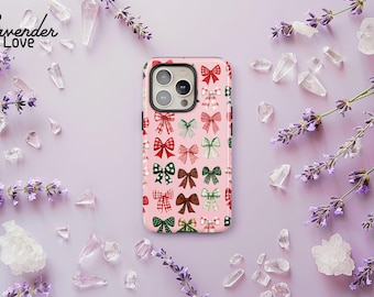 Coquette Christmas Bow Phone Case, Winter Ribbon Cover, Gifts for Her iPhone 16 15 14 13 12 11 Pro Max, Samsung S24 S23 Ultra Plus, Pixel 8