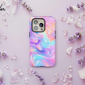 Colorful Pastel Rainbow Phone Case, Psychedelic Swirl Girly Cute Cover iPhone 16 15 14 13 12 Pro Max, Samsung S24 S23 Ultra Plus, Pixel 8 7