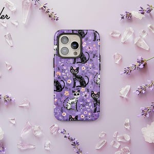 Black Cat Phone Case, Spooky Halloween Cover, Witchy Skeleton Cat iPhone 16 15 14 13 12 Pro Max, Samsung S24 S23 S22 Ultra Plus, Pixel 8 7 6