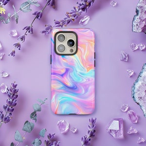 Colorful Pastel Rainbow Phone Case, Psychedelic Swirl Girly Cute Cover iPhone 16 15 14 13 12 Pro Max, Samsung S24 S23 Ultra Plus, Pixel 8 7