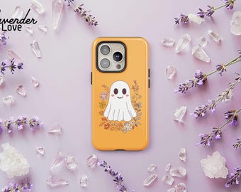 Cute Ghost Phone Case, Coquette Spooky Floral Halloween Cover iPhone 16 15 14 13 12 11 Pro Max, Samsung S24 S23 S22 Ultra Plus, Pixel 8 7 6