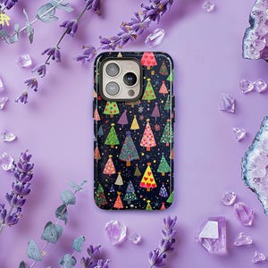 Colorful Christmas Tree Phone Case, Cute Holiday X-Mas Winter Cover iPhone 16 15 14 13 12 Pro Max, Samsung S24 S23 S22 Ultra Plus, Pixel 8 7