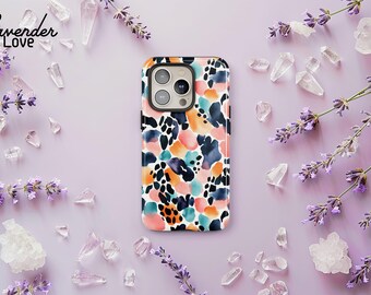 Coque de portable à imprimé léopard, coque à imprimé animal, aquarelle pastel pour iPhone 16 15 14 13 12 Pro Max, Samsung S24 S23 S22 Ultra Plus, Pixel 8