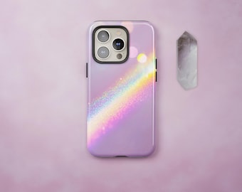 Pastell Rosa Regenbogen Glitzer Handyhülle, Niedliche Lila Girly ästhetische Abdeckung iPhone 16 15 14 13 Pro Max, Samsung S24 S23 Ultra Plus, Pixel 8 7