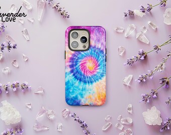 Pastel Tie Dye Phone Case, Rainbow Swirl Case, Psychedelic Hippie Cover, iPhone 16 15 14 13 Pro Max, Samsung S24 S23 S22 Ultra Plus, Pixel 8